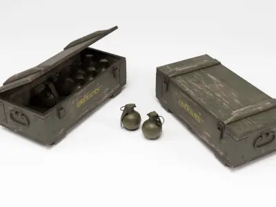 Military Box and Grenades Low-poly 3D model
