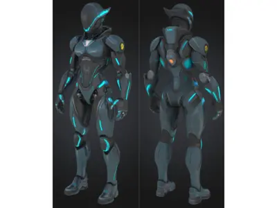 Female Sci-Fi Cyborg Character Low-poly 3D model