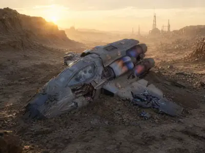 Damaged Sci-Fi Spaceship Shuttle Wreck Game Ready PBR Low-poly 3D model