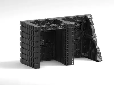 Vehicle or Mech Hangar with battle damage terrain Free 3D print model