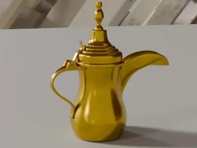 Traditional Arabic Coffee Pot - Gold Dallah 3D Model 3D model