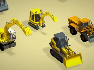 22 Realistic Construction Vehicle Pack - Lowpoly Low-poly 3D model