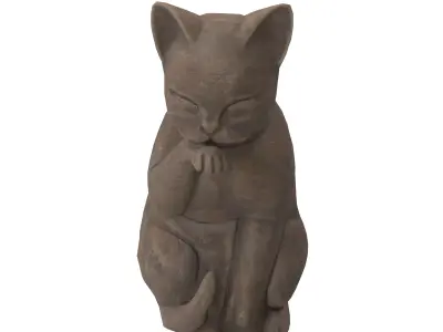 Grooming cat wood statue Low-poly 3D model