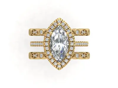 Marquise Ring Bridal Set 3D print model