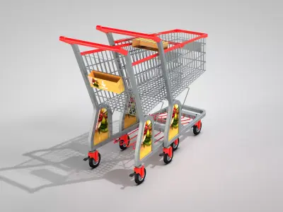 Supermarket Trolley With 1 basket 3D model