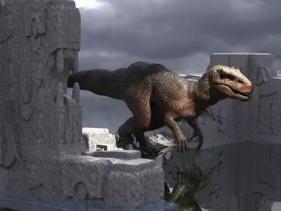 Tyrannosaurus rex  In Mayan Temple ruins Kit bash 3D model