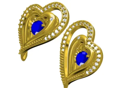 Antique Double Heart Diamond Earring 3D print model