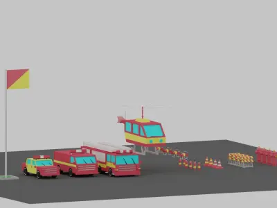 Fire Vehicles Car Van Helicopter Drone Low-poly 3D model