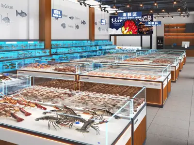 Seafood market Low-poly 3D model