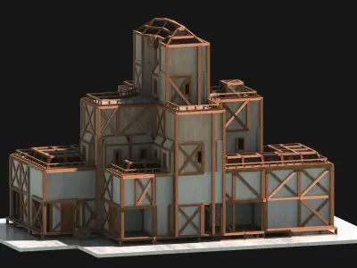 Medieval Low Poly Building Castle Wooden Village Stone House 01 Low-poly 3D model