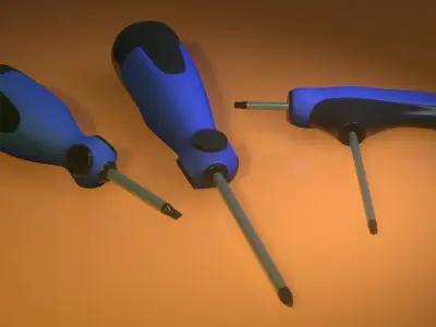 asset of three different types of screwdrivers 3D model