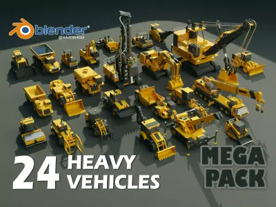 24 Heavy Vehicles - Mega Pack Low-poly