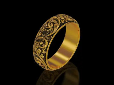 Men Antique floral carvings eternity band Ring v4 3D print model