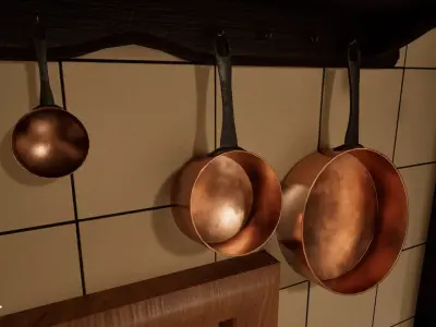 Copper Pot Set Low-poly 3D model