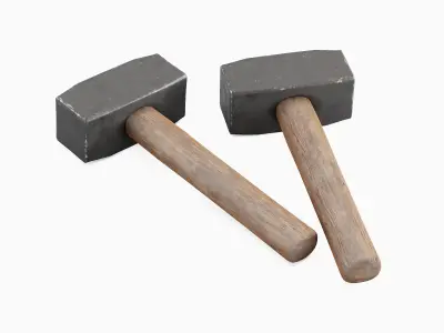 Industrial Wooden Hammer 07 Low-poly 3D model