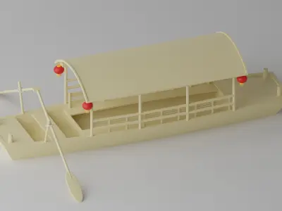 Old Traditional Chinese Wooden Passenger Boat 3D model