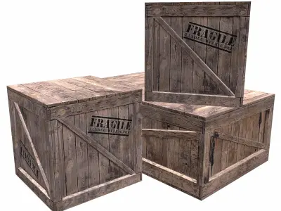 Wooden Box Set Low Poly Low-poly 3D model