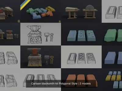Cartoon blacksmith kit Polygonal Style 3D Model Pack