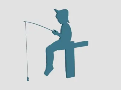 Low Poly Fishing Boy Silhouette Decorative Object Low-poly 3D model