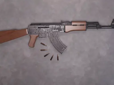 AK47-With Bullets Low-poly 3D model