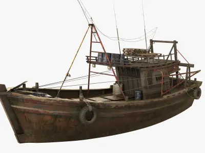 Trawler Fishing Vessel LOD Game Ready Rigged Low-poly 3D model