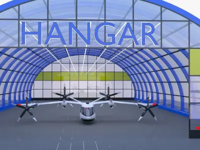 Hangar with Hyundai S-A1 air taxi 3D model