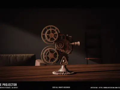 Realistic Steampunk Projector 3D 3D model
