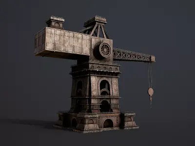 Steampunk Industrial Tower Crane  Stylized Environment Asset 3D model