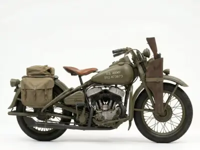 WWII Era Military Motorcycle - Harley-Davidson WLA Low-poly 3D model