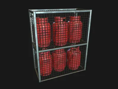 Low Poly PBR 19kg Gas Bottle with Storage Cage Low-poly 3D model