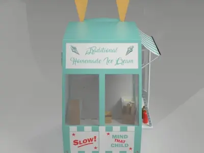 Cartoon Ice Cream Van Low-poly 3D model