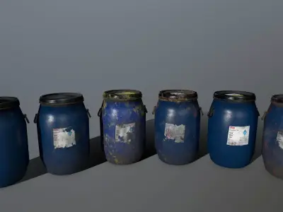 Barrel five jars Low-poly 3D model