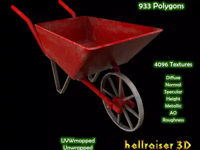 Wheelbarrow - PBR - Textured Low-poly 3D model
