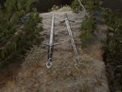 medieval sword Low-poly 3D model 16