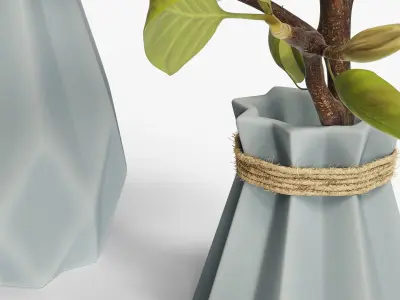 Magnolia Flower Branch in Faceted Vase White 3D model