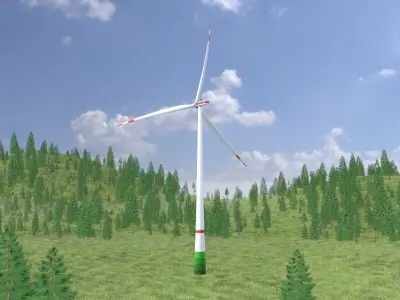 Wind turbine E1 H-163 RD 172 m with animation Low-poly 3D model