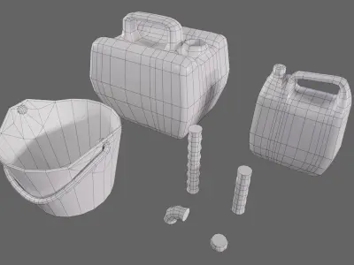 Canisters gas can and bucket Free low-poly 3D model