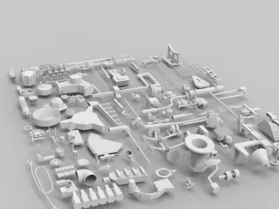 Kitbash-7 parts of machine 3D model