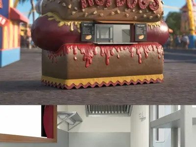 Whimsical Hot Dog Sales Cabin 3D model