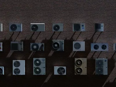 Conditioners set of speakers on wall Low-poly 3D model