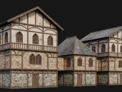 233-234-235-236 Old Medieval Houses Pack 4K Textures Low-poly 3D model
