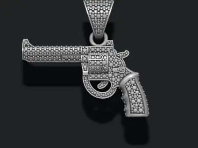 Gun revolver pendant with gemstones 3D print model