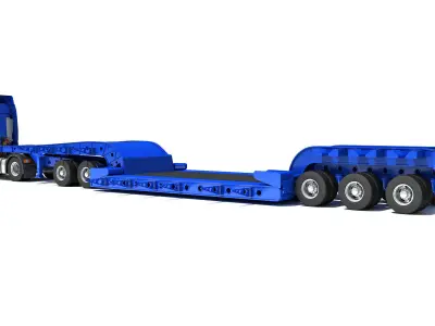 Truck with Lowboy Trailer 3D model buy