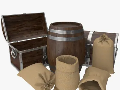 Wooden and Sacks Collection 1 3D model