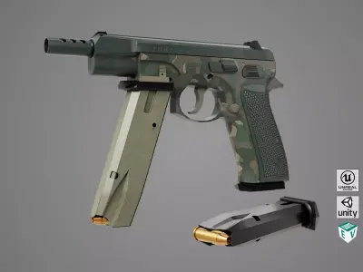 Pistol 09 Military Green Generic All PBR UE Textures Low-poly 3D model