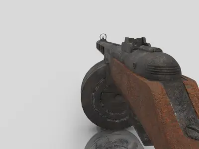 PPSH-41 rifle with wooden handle Low-poly 3D model