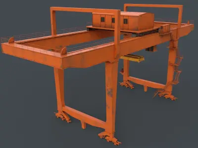 PBR Rail Mounted Gantry Crane RMG V1 - Orange Low-poly 3D model
