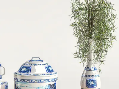 Decor01 coffee table with vases 3D model
