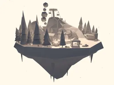 Cartoon Low Poly Slope Resort Island Pack Low-poly 3D model