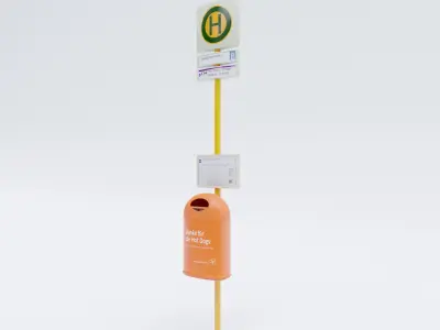 bus stop sign recycling bin 3D model
